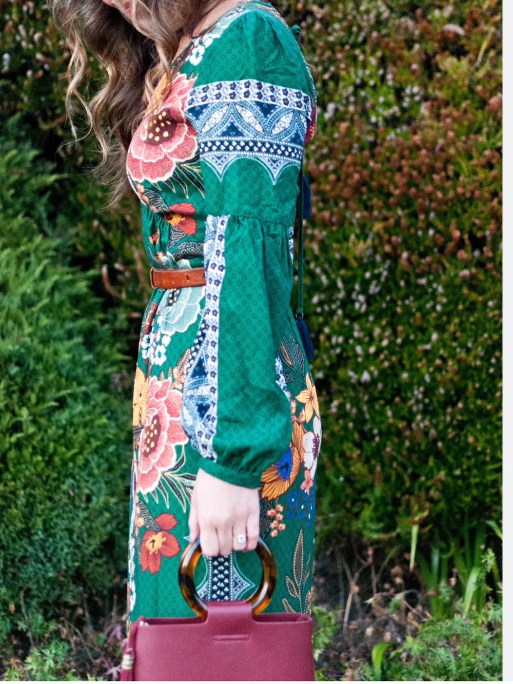 Farm Rio Anthropologie Verdor Maxi Dress Floral Long Sleeve Emerald Green M new - Picture 6 of 13